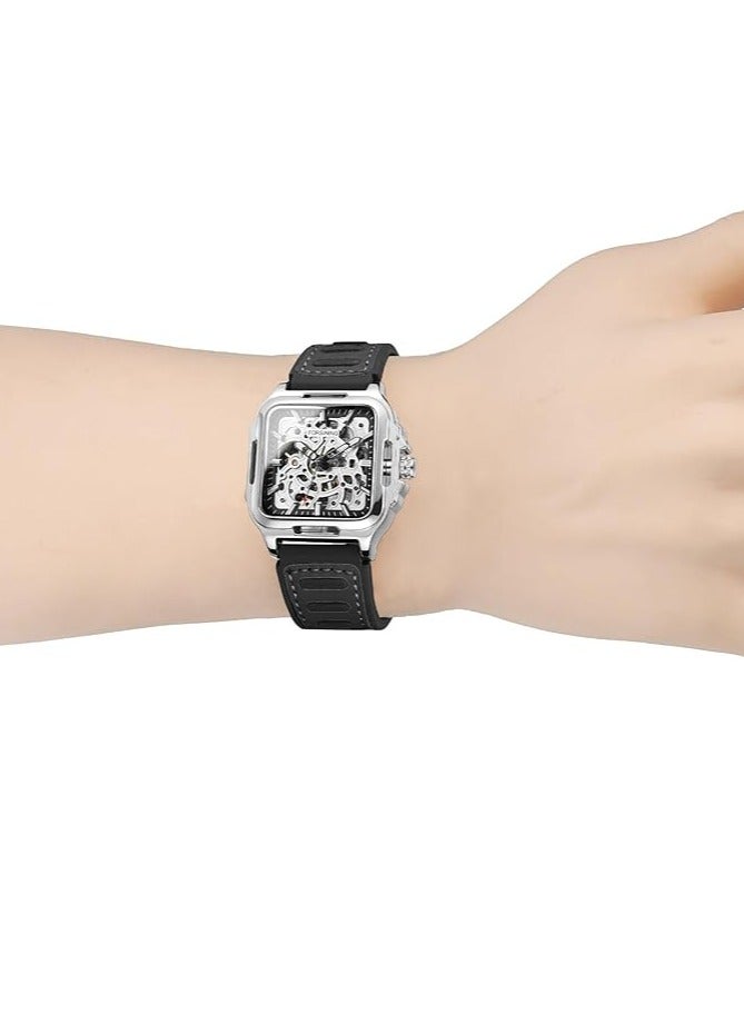 FORSINING Men's Waterproof Skeleton Stylish Watch Automatic Steampunk Self Winding Strap Luminous Square Wrist Watch - Image 5