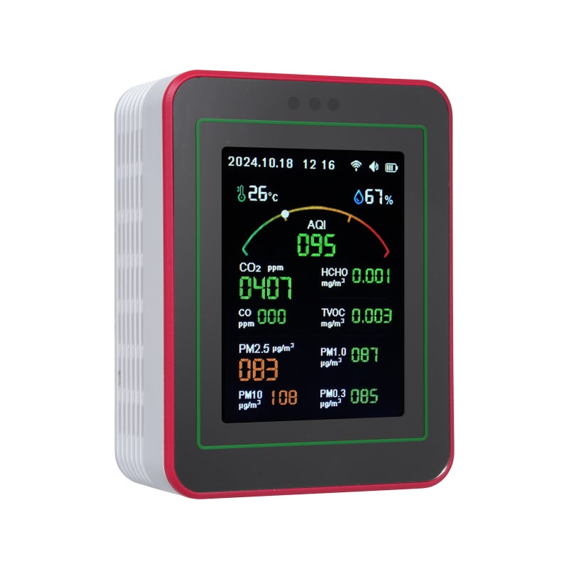 15-in-1 Air Quality Monitor Smart Air Quality Tester with CO/CO2/HCHO/TVOC/AQI/PM0.3/PM1.0/PM2.5/PM10/Temperature/Humidity/Time/Alarm Clock/Timer/Countdown Timer Mobile APP WiFi for Home & Office - Image 3