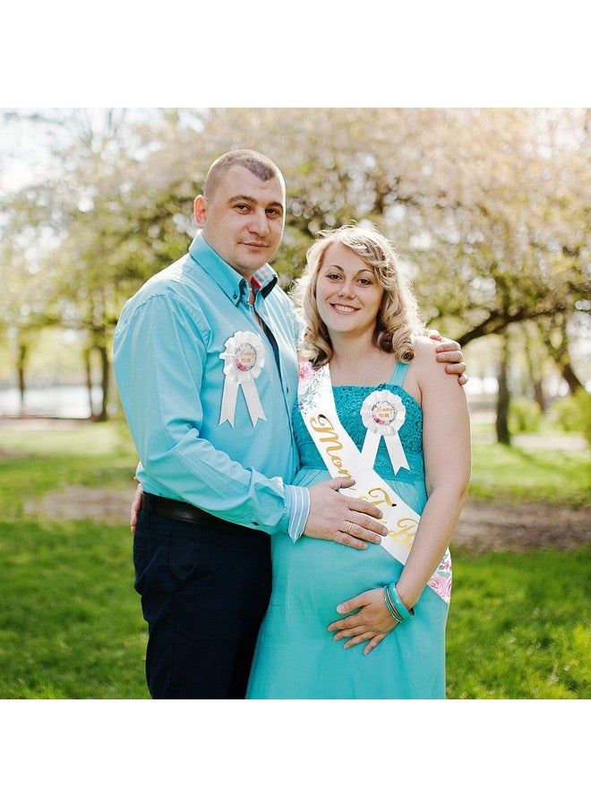 Mtlee 4 Pieces Pink Baby Shower Sash Mom to Be Sash and Dad to Be Pin Flower Crown Headband Kit for Gender Reveals Party Baby Shower Party Favors for Boys and Girls Pregnancy Props Gift (Flower Style) - Image 5