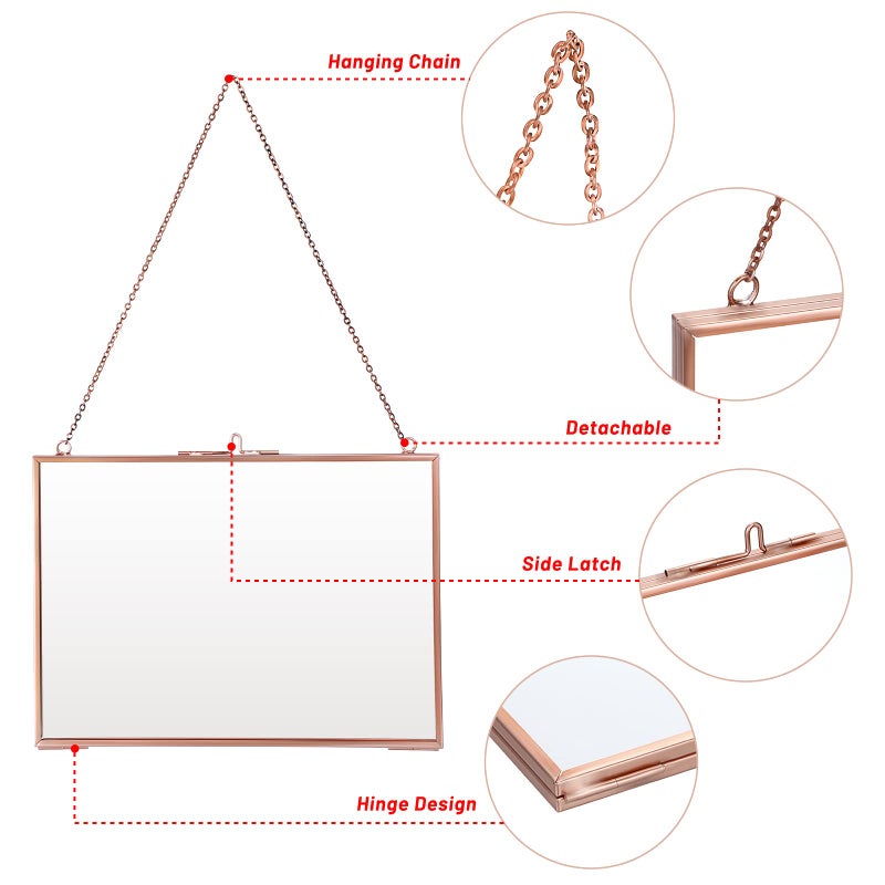 Juxyes Set Of 2 Rose Golden Brass Picture Frames  Floater Frame  Wall Hanging  4X6 Inches  Modern Art Design  Double Glass  Ideal For Photo Picture Poster Etc - Image 3