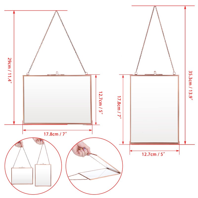 Juxyes Set Of 2 Rose Golden Brass Picture Frames  Floater Frame  Wall Hanging  4X6 Inches  Modern Art Design  Double Glass  Ideal For Photo Picture Poster Etc - Image 2