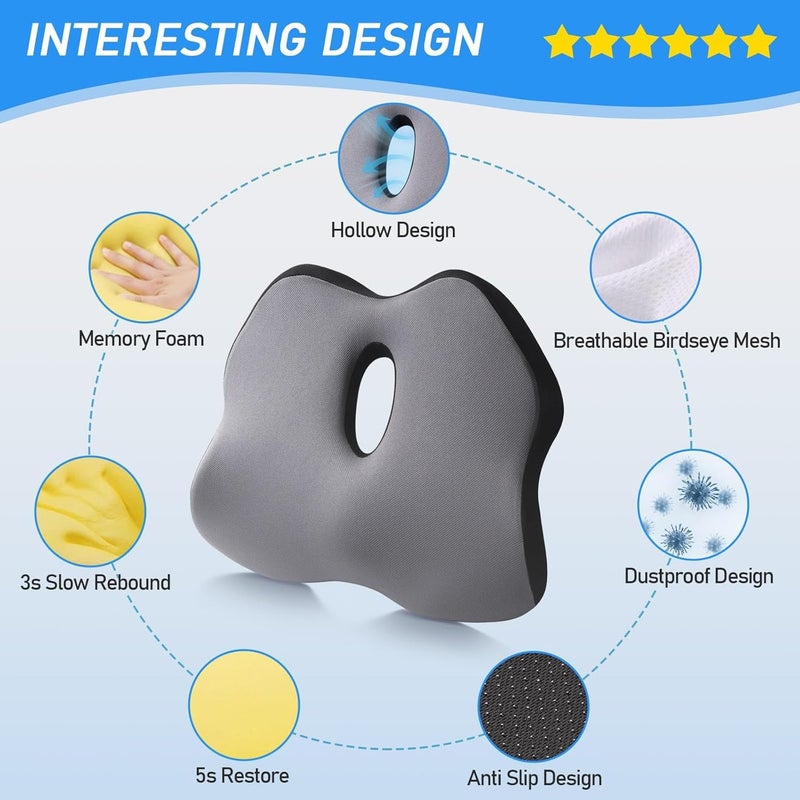 SeCro Memory Foam Seat Cushion for Long Sitting Office WorkersAntiSlip Coccyx Cushion for Tailbone Sciatica Pain Relief Ideal for Office Chairs Car Seats Wheelchairs Travel - Image 4