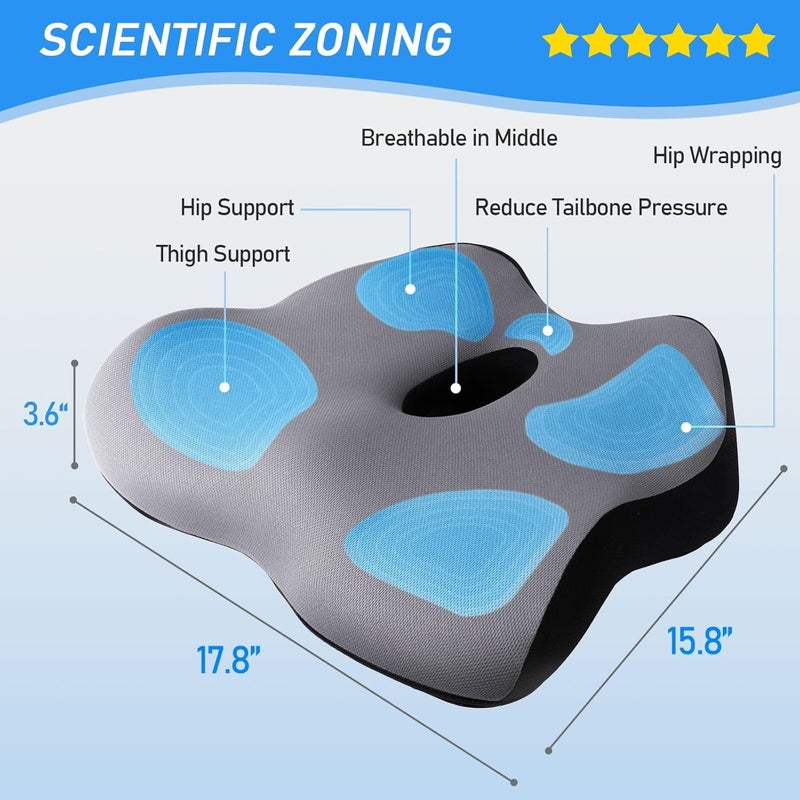 SeCro Memory Foam Seat Cushion for Long Sitting Office WorkersAntiSlip Coccyx Cushion for Tailbone Sciatica Pain Relief Ideal for Office Chairs Car Seats Wheelchairs Travel - Image 2
