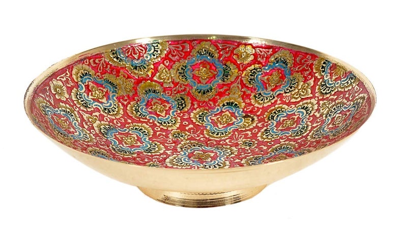 Skywalk Hand Crafted Metal Brass Fruit Bowl with Minakari Work for Home Decoration and Gifting, 5-inch (Multicolour) FB-63 - Image 2