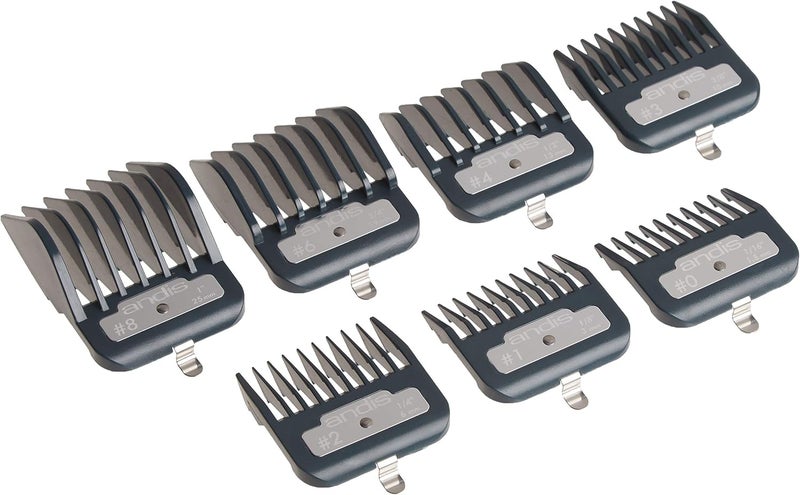 Andis Master Series Premium Hair Clipper Attachment Comb Set Clipper Guards Cutting Guides with Metal Clip Black 7 Count - Image 1