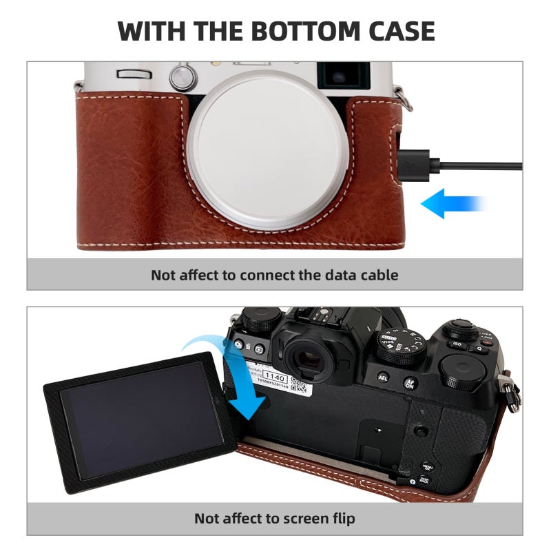 Camera Case for Fujifilm X100VI: Black Synthetic Leather Protective Cover - Enhanced Grip & Tripod Compatible Accessory for Mirrorless Camera Users - Image 3