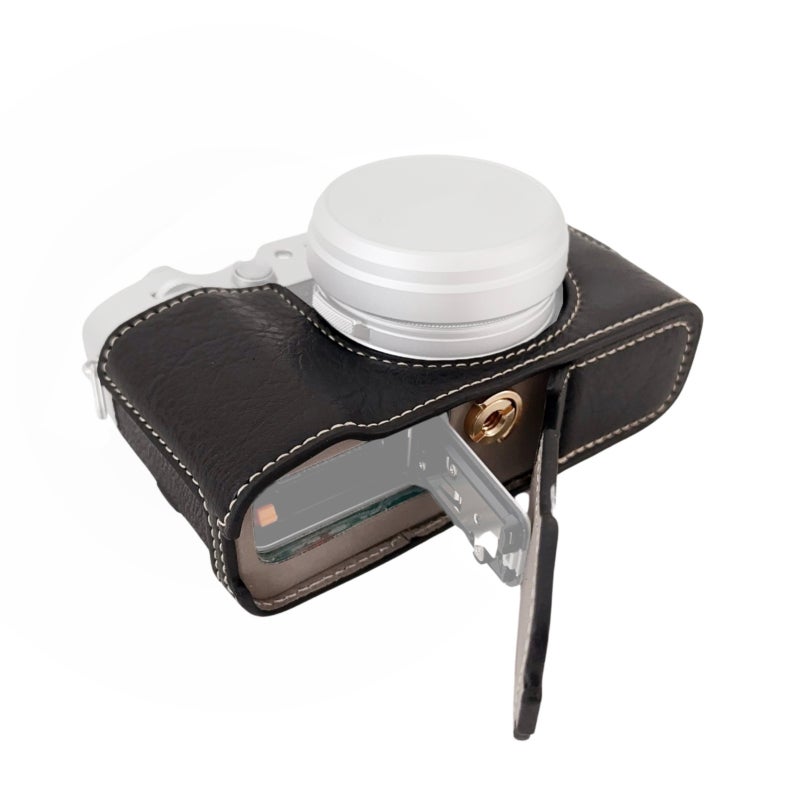 Camera Case for Fujifilm X100VI: Black Synthetic Leather Protective Cover - Enhanced Grip & Tripod Compatible Accessory for Mirrorless Camera Users - Image 1