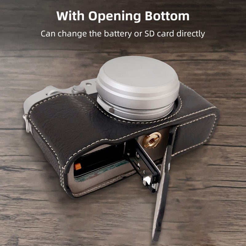 Camera Case for Fujifilm X100VI: Black Synthetic Leather Protective Cover - Enhanced Grip & Tripod Compatible Accessory for Mirrorless Camera Users - Image 5