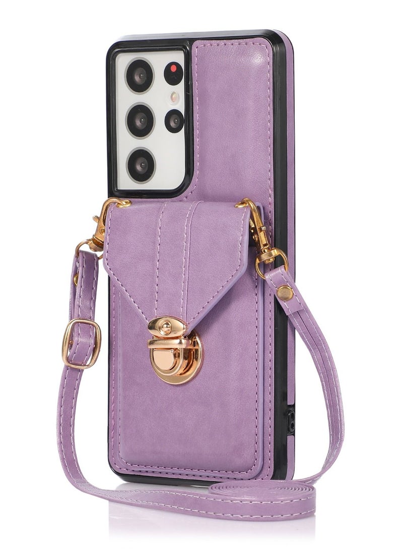 Suteni غطاء خلفي بحزام كروس بودي مع فتحات للبطاقات وحافظة جلدية لهاتف سامسونج - Image 1