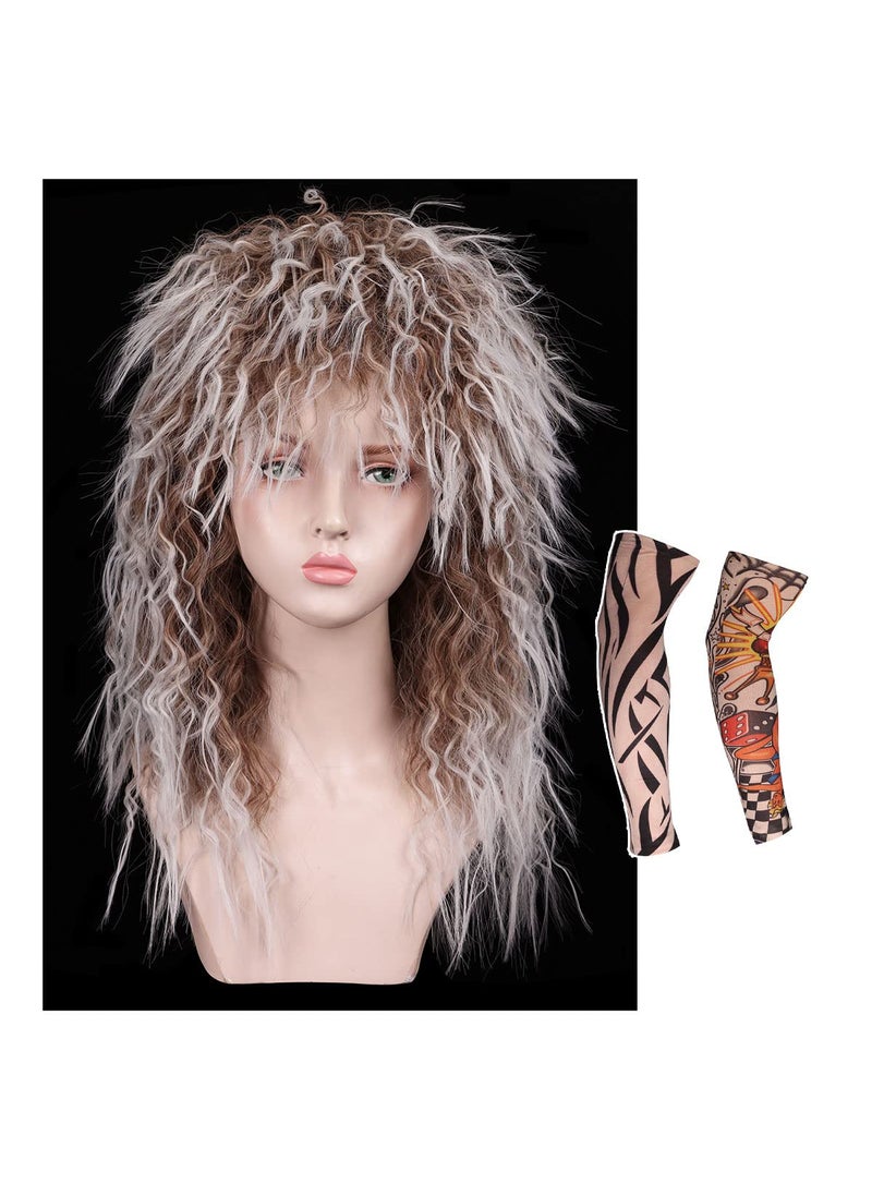 FantaLook - FantaLook Long Cruly 80s Wig with 2 Tattoo Sleeves for Women - Image 1