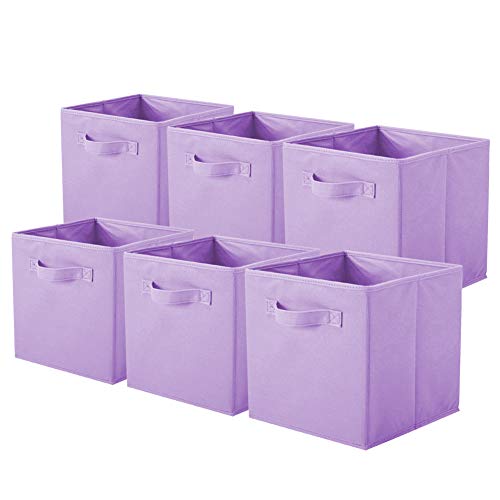 PowerKing Collapsible Storage Cubes with Handles, Fabric Foldable Bins for Closet Shelves, Durable Organization Storage Bins, 10.5'' x 11'' x 10.5'', 6 Pack, Purple - Image 1