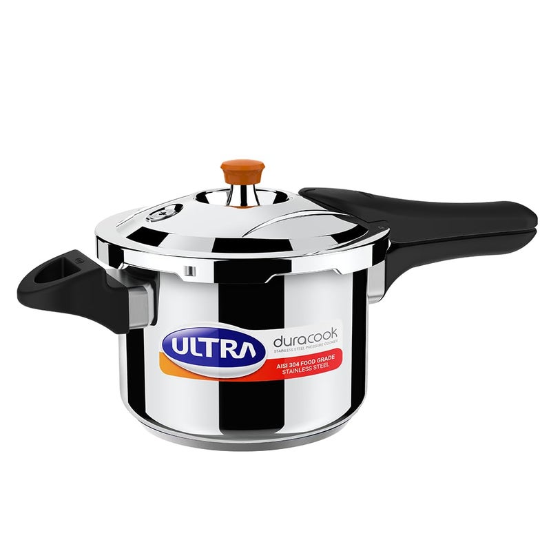 Ultra Duracook Pressure Cooker 3 Litre Aisi 304 Food Grade Stainless Steel Cooker 10 Years Warranty High Impact 3Layer Composite Base Bakelite Handles Keeps Food Warm For Up To 2 Hours - Image 1