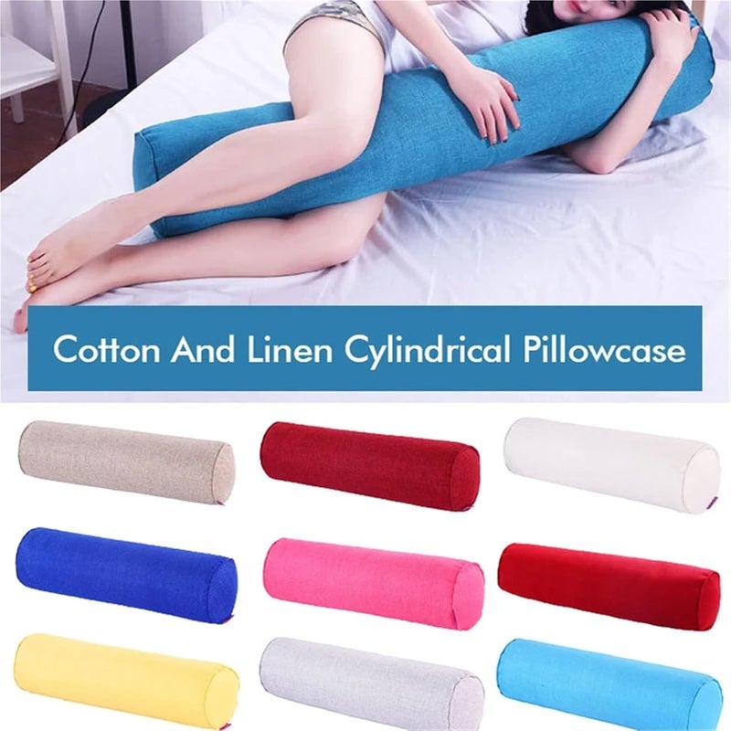 Round Neck Pillow Case Covers 2pcs Cotton Linen Cylindrical Pillow Case Sofa Lumbar Support Long Pillowcase Neck Bolster Roll Headrest Cove No Fill(Color10,20X120cm no Fill) - Image 2
