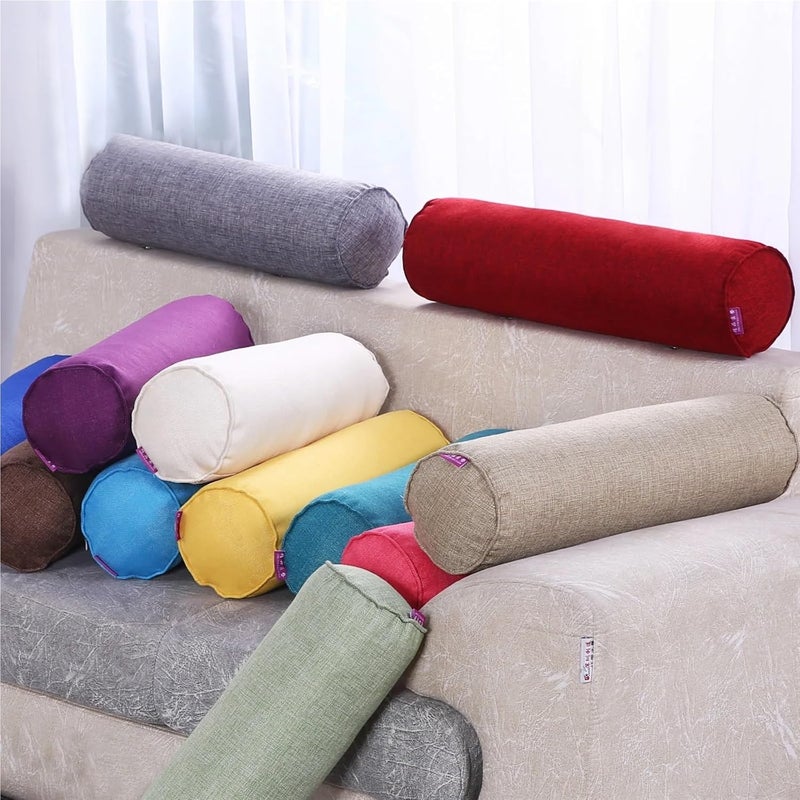 Round Neck Pillow Case Covers 2pcs Cotton Linen Cylindrical Pillow Case Sofa Lumbar Support Long Pillowcase Neck Bolster Roll Headrest Cove No Fill(Color10,20X120cm no Fill) - Image 5
