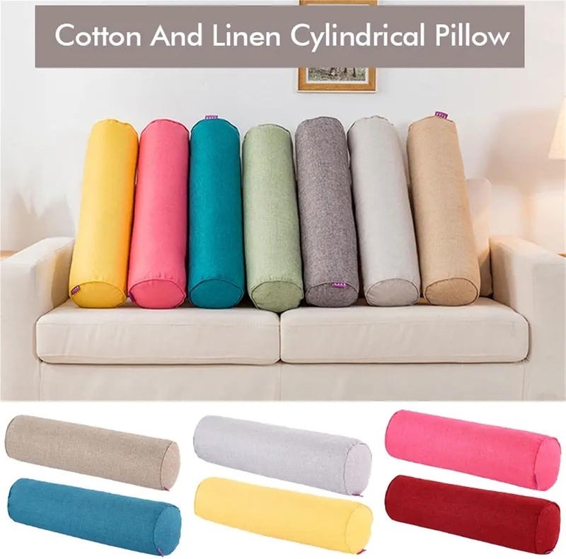 Round Neck Pillow Case Covers 2pcs Cotton Linen Cylindrical Pillow Case Sofa Lumbar Support Long Pillowcase Neck Bolster Roll Headrest Cove No Fill(Color10,20X120cm no Fill) - Image 3
