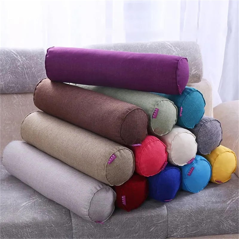 Round Neck Pillow Case Covers 2pcs Cotton Linen Cylindrical Pillow Case Sofa Lumbar Support Long Pillowcase Neck Bolster Roll Headrest Cove No Fill(Color10,20X120cm no Fill) - Image 4