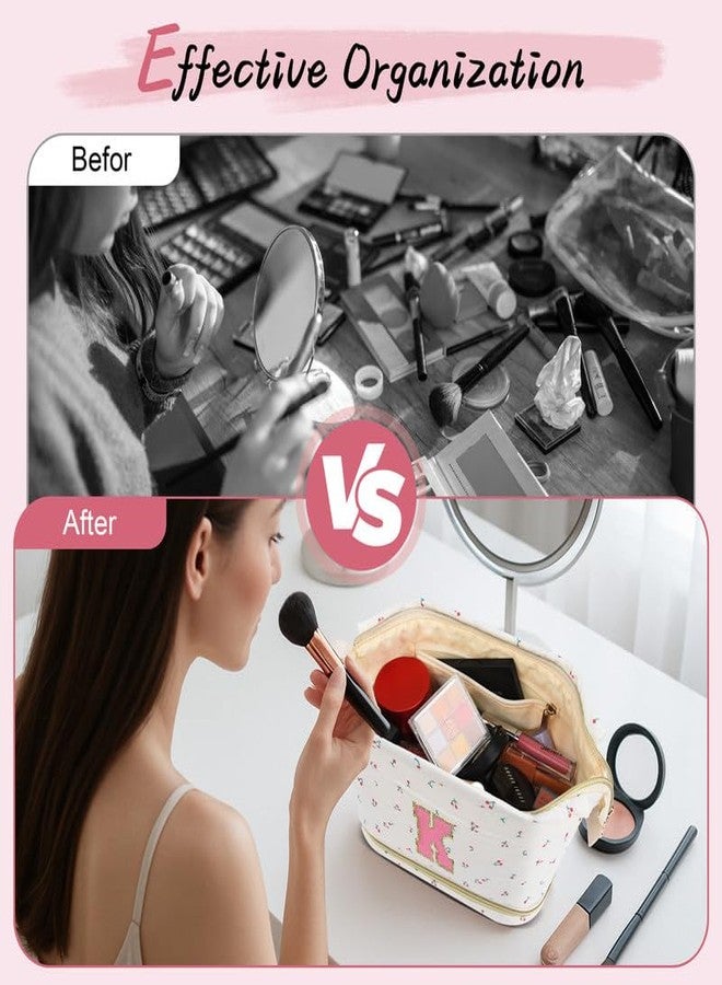 DTBG Personalized Makeup Bag Initial Graduation Gifts, Teen Girl Gifts Trendy Stuff Cosmetic Bag, Teacher Appreciation Gift, Travel Make up Bag for Women Dance Recital Gift for Girls - Cherry A - Image 3