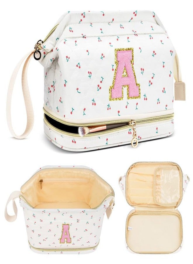 DTBG Personalized Makeup Bag Initial Graduation Gifts, Teen Girl Gifts Trendy Stuff Cosmetic Bag, Teacher Appreciation Gift, Travel Make up Bag for Women Dance Recital Gift for Girls - Cherry A - Image 1