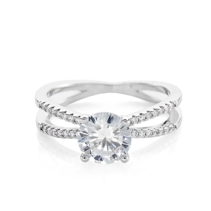 باكلي لندن BUCKLEY LONDON THE CARAT COLLECTION - DOUBLE CROSSOVER BAND WITH CLEAR SOLITAIRE RING