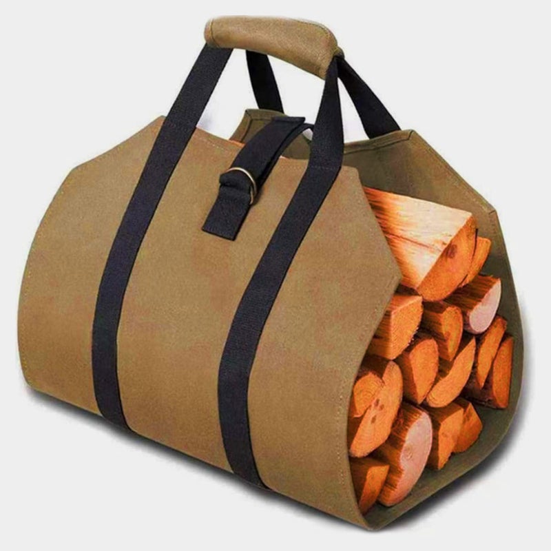 Firewood Carrier Coffee Waxed Canvas Large Capacity - Comfortable Padded Handle Log Tote for Home Fireplace Camping Outdoor Use - Image 3