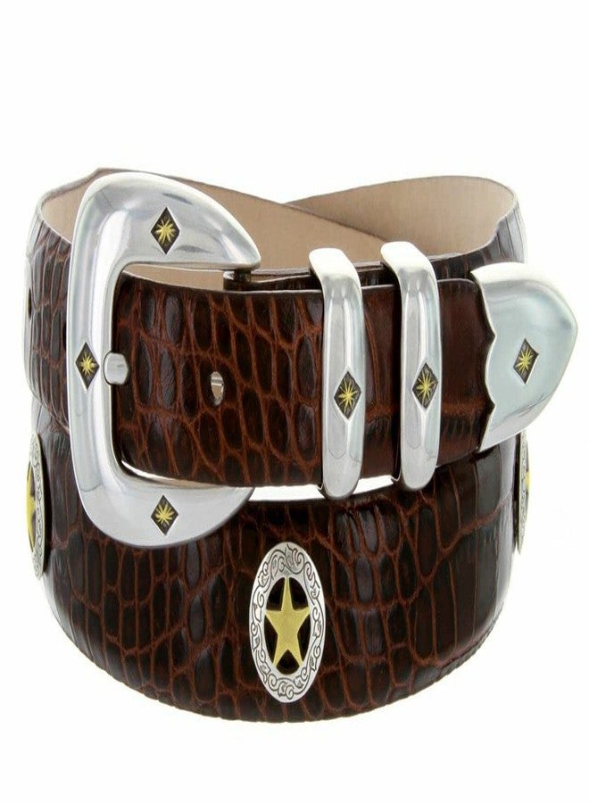 بيلتس.كوم حزام رسمي من جلد العجل الإيطالي الفاخر مزين بأزرار معدنية، مقاس 1-1/8 بوصة (30 مم) يتناقص إلى 1 بوصة (25 مم) عرضًا (بني التمساح، 46). - Image 1