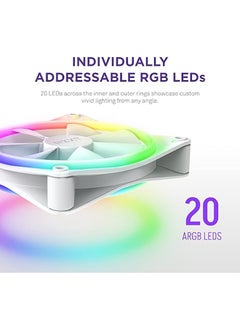 NZXT F120 RGB Duo Triple Pack - 3 x 120mm Dual-Sided RGB Fans with RGB Controller – 20 Individually Addressable LEDs – Balanced Airflow and Static Pressure – Fluid Dynamic Bearing – PWM – White  - Image 3