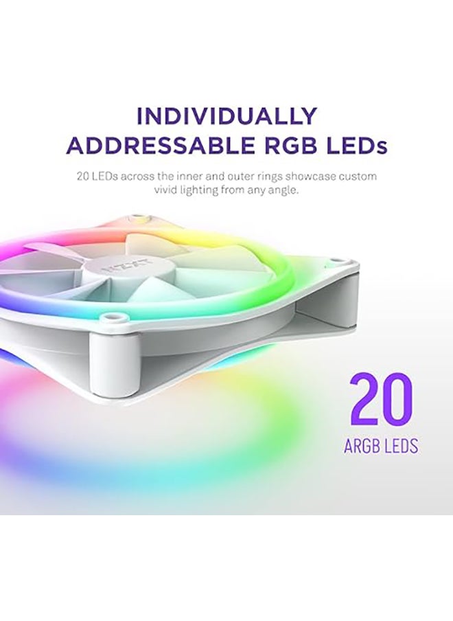 NZXT - F120 RGB Duo Triple Pack - 3 x 120mm Dual-Sided RGB Fans with RGB Controller – 20 Individually Addressable LEDs – Balanced Airflow and Static Pressure – Fluid Dynamic Bearing – PWM – White - Image 1