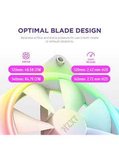NZXT F120 RGB Duo Triple Pack - 3 x 120mm Dual-Sided RGB Fans with RGB Controller – 20 Individually Addressable LEDs – Balanced Airflow and Static Pressure – Fluid Dynamic Bearing – PWM – White  - Image 5