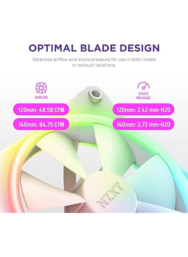 NZXT - F120 RGB Duo Triple Pack - 3 x 120mm Dual-Sided RGB Fans with RGB Controller – 20 Individually Addressable LEDs – Balanced Airflow and Static Pressure – Fluid Dynamic Bearing – PWM – White - Image 1