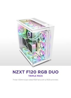 NZXT F120 RGB Duo Triple Pack - 3 x 120mm Dual-Sided RGB Fans with RGB Controller – 20 Individually Addressable LEDs – Balanced Airflow and Static Pressure – Fluid Dynamic Bearing – PWM – White  - Image 2
