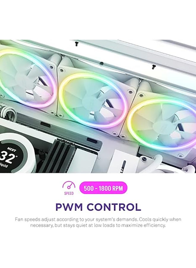 NZXT - F120 RGB Duo Triple Pack - 3 x 120mm Dual-Sided RGB Fans with RGB Controller – 20 Individually Addressable LEDs – Balanced Airflow and Static Pressure – Fluid Dynamic Bearing – PWM – White - Image 1