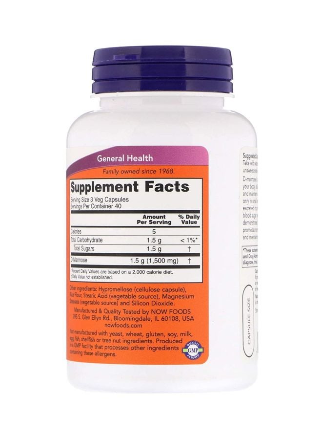 Now Foods D-Mannose 500 mg Dietary Supplement - 120 Veg Capsules - Image 2
