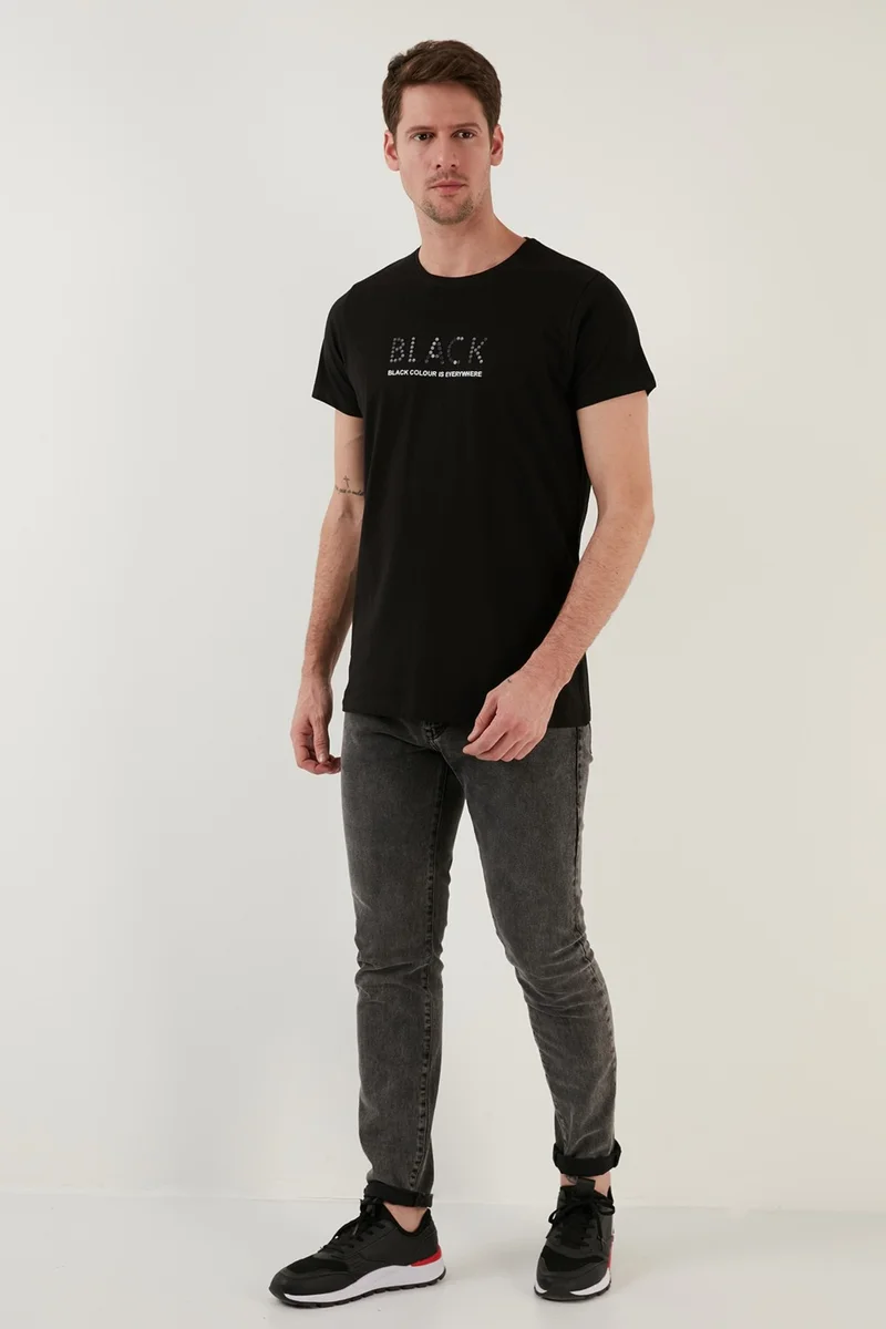 بوراتي Cotton Printed Slim Fit Crew Neck T Shirt Men's T Shirt 541BLACKCOLOUR