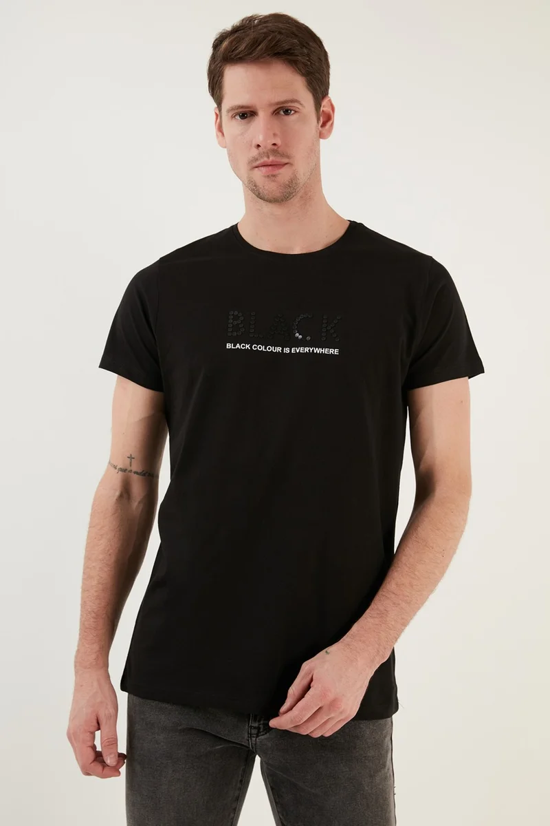 بوراتي Cotton Printed Slim Fit Crew Neck T Shirt Men's T Shirt 541BLACKCOLOUR