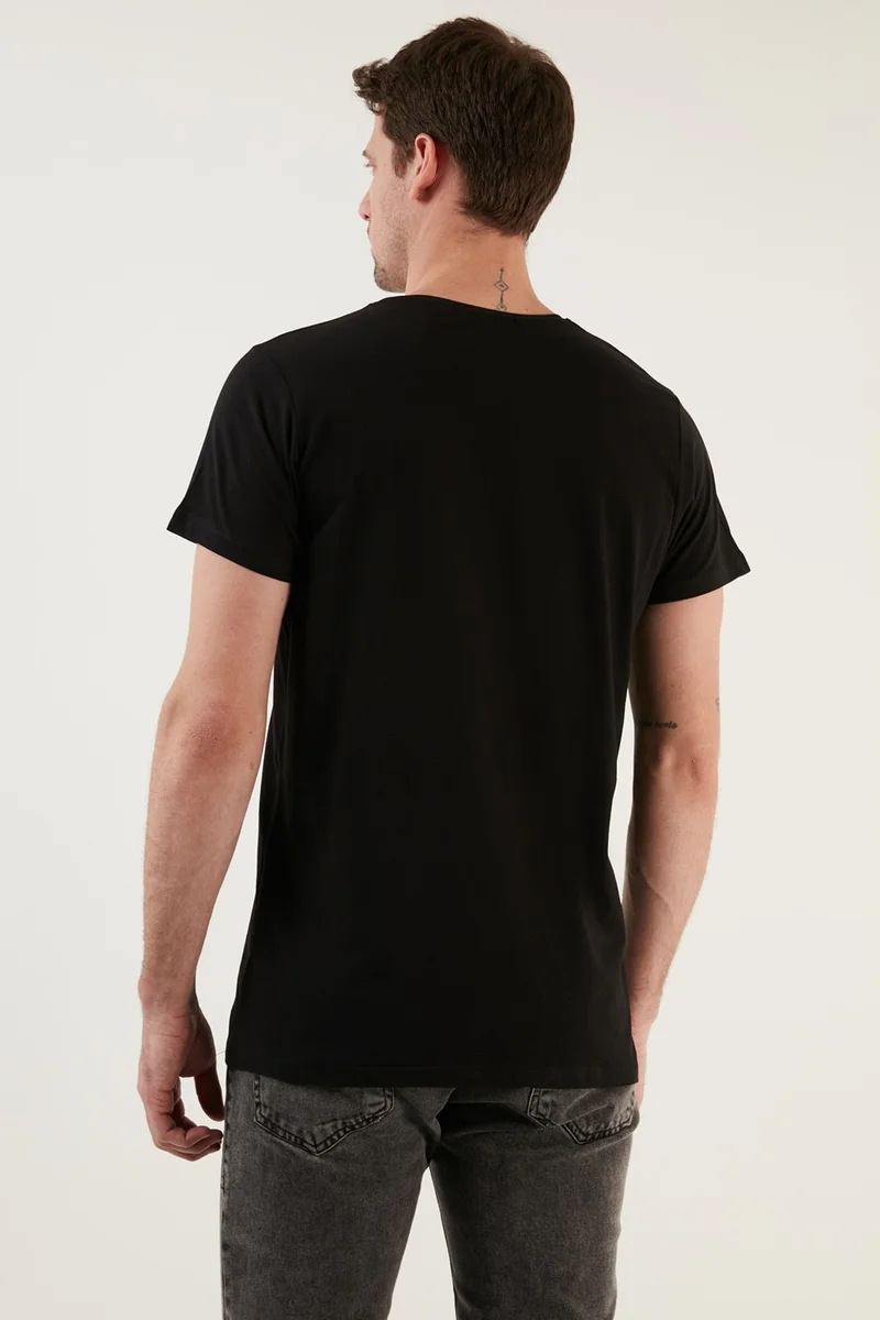 بوراتي Cotton Printed Slim Fit Crew Neck T Shirt Men's T Shirt 541BLACKCOLOUR