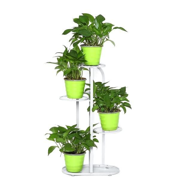 Bee Creative Trendy Decor Metal 6 Tier 7 Potted Plant Stand Multiple Flower Pot Holder Shelves Planter Rack Storage Organizer Display for Indoor Outdoor Garden Balcony Size- HxL 41x18 Inch (Gold) (Corner-White) - Image 3
