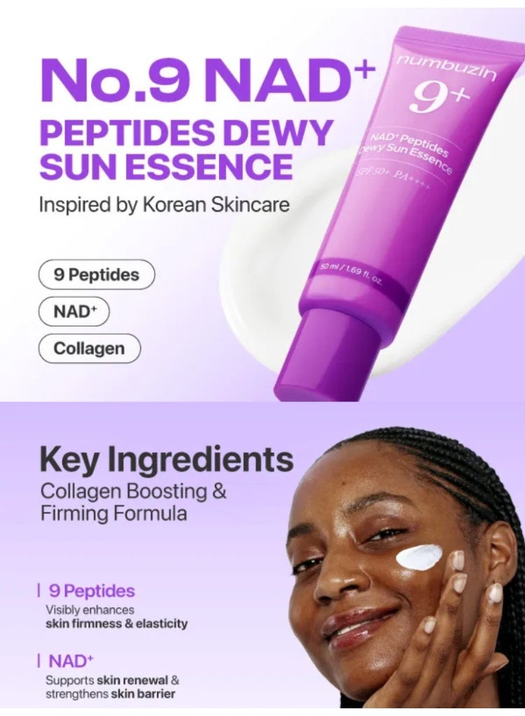 numbuzin No.9 NAD Peptides Dewy Sun Essence – Korean SPF Sunscreen for Glowing, Hydrated & Youthful-Looking Skin - Image 2