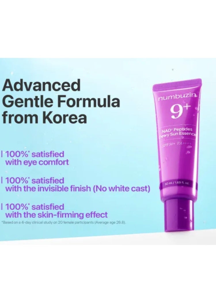 numbuzin No.9 NAD Peptides Dewy Sun Essence – Korean SPF Sunscreen for Glowing, Hydrated & Youthful-Looking Skin - Image 5