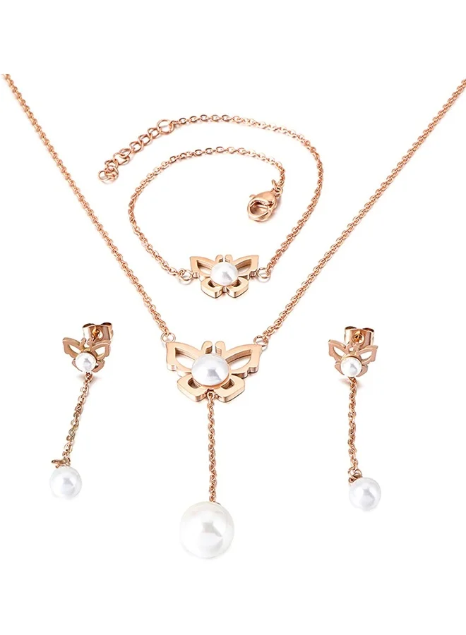 Lee Cooper Women's Stainless Steel Rose Gold Plating Jewelry Set (Necklace + Earrings + Bracelet)
