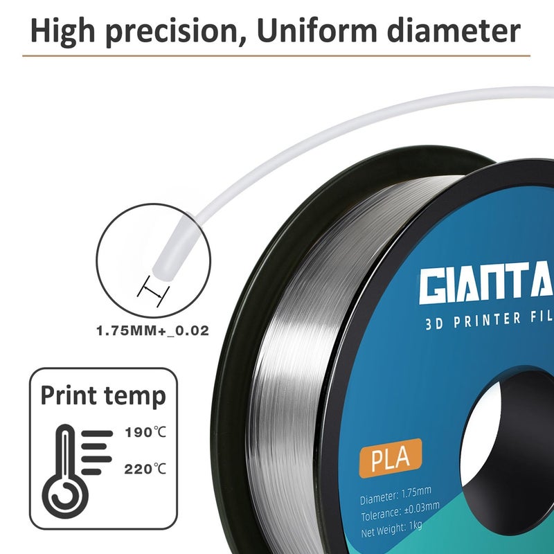 GIANTARM Clear PLA Filament, 1.75mm Transparent PLA 1kg Spool (2.2lbs), 3D Printer Filament with Vacuum Packaging - Image 4