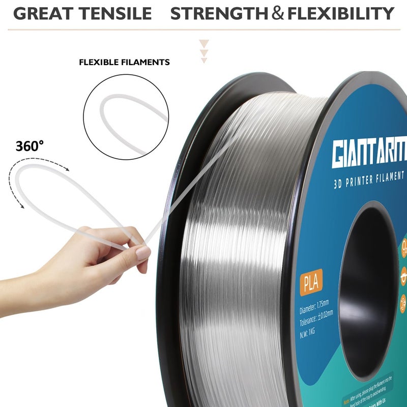 GIANTARM Clear PLA Filament, 1.75mm Transparent PLA 1kg Spool (2.2lbs), 3D Printer Filament with Vacuum Packaging - Image 3