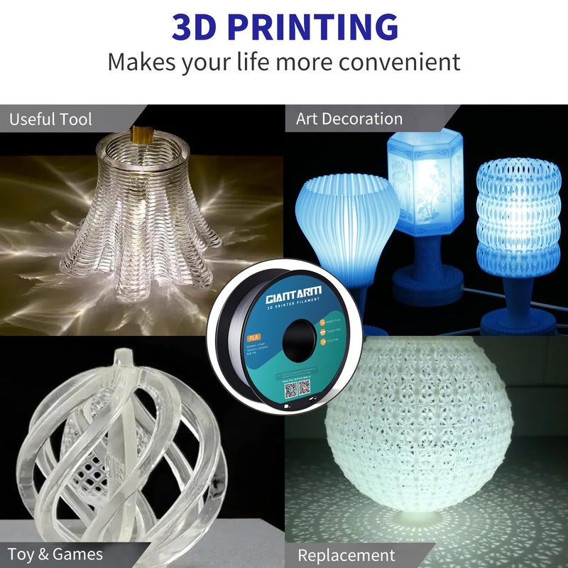 GIANTARM Clear PLA Filament, 1.75mm Transparent PLA 1kg Spool (2.2lbs), 3D Printer Filament with Vacuum Packaging - Image 5