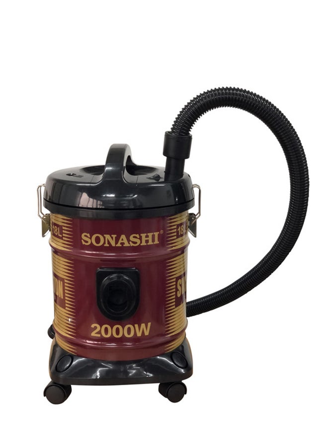 SONASHI 18L Drum Vacuum Cleaner with Multi Filtration System | Big Dust Capacity with Strong Suction and Super Low Noise | Easy Moveable with Wheels | Dust Full Indicator 2000 W SVC-9007DN Red/Black - Image 3
