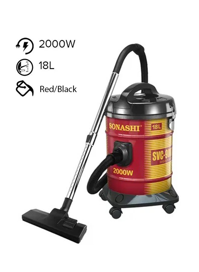 SONASHI 18L Drum Vacuum Cleaner with Multi Filtration System | Big Dust Capacity with Strong Suction and Super Low Noise | Easy Moveable with Wheels | Dust Full Indicator 2000 W SVC-9007DN Red/Black - Image 1