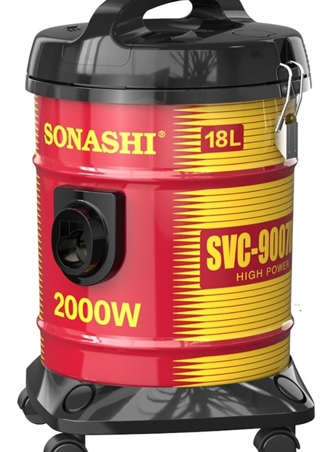 SONASHI 18L Drum Vacuum Cleaner with Multi Filtration System | Big Dust Capacity with Strong Suction and Super Low Noise | Easy Moveable with Wheels | Dust Full Indicator 2000 W SVC-9007DN Red/Black - Image 2