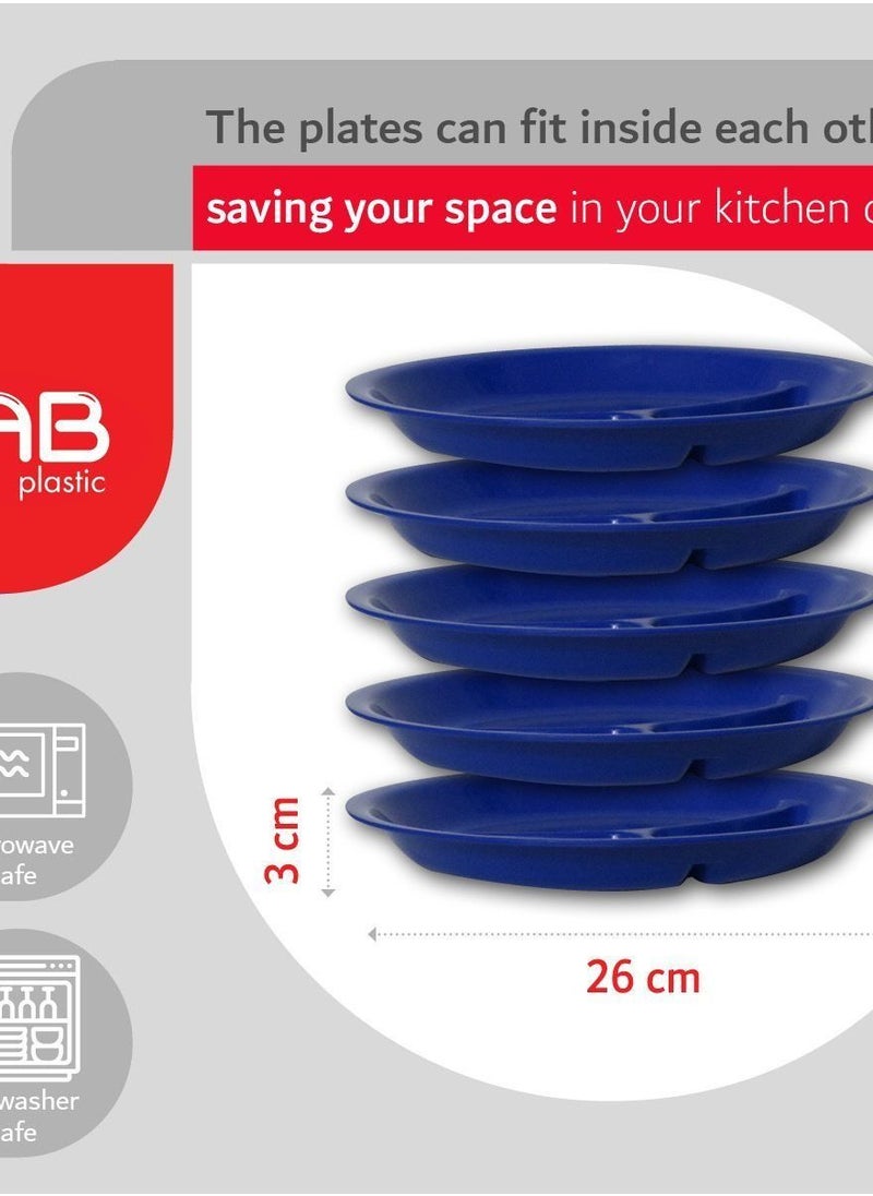 GAB Plastic - GAB Plastic, Divided Plastic Plates, Pack of 5, 26cm, Reusable plastic Plates, For Kids, Compartmented, Sturdy and Durable, Tableware, BPA-free Plastic - Image 1