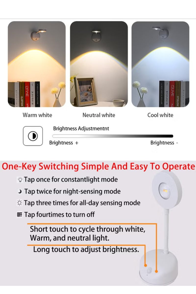 Smart Wall Light with Rechargeable Battery - LED Wall Light with Motion Sensor & 3 Color Temperatures (3000K/4000K/6000K) - 360° Rotating Wireless Wall Lamp for Art, Closet, Bedroom, Staircase and Hallway - Image 3