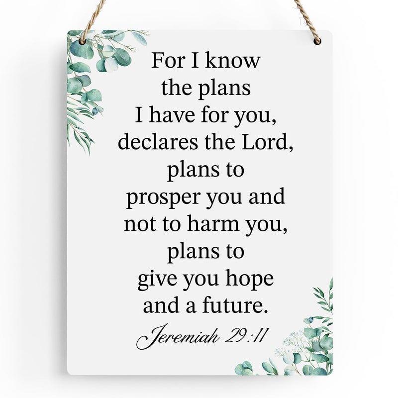 BELLOWDEER For I Know the Plans I Have for You Jeremiah 29:11 Inspirational Decor Christian Gifts Bible Verse Wall Art Scripture Wooden Hanging Sign for Modern Home Office Wall Art Decoration 8 x 10 Inches - Image 1