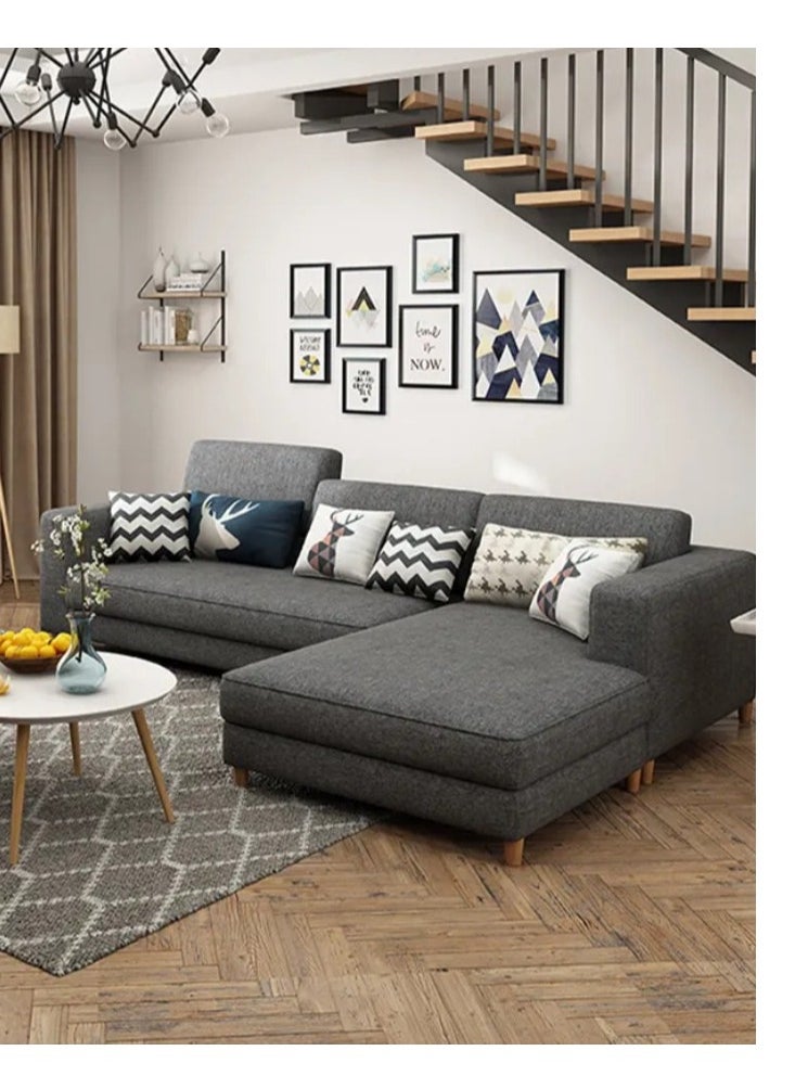 Ripple FURNITURE Modern Simple Design Nordic Type Corner Sofa With Solid Wood Frame L Shape Sofa Set For Living Room Furniture 4 Seaters  Grey 330X170X85  - Image 1