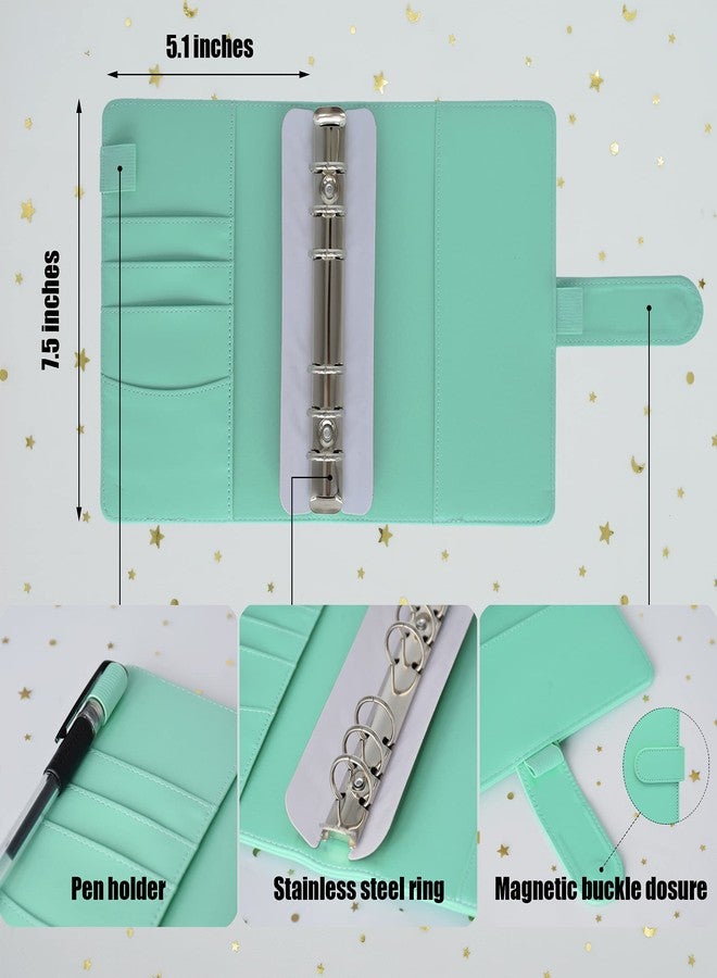 Twavang 15 PCS A6 Binder Pockets with PU Leather Notebook Binder Cover Refillable 6 Round Ring Binder Set for Personal Planner Organizer, Budget Binder, Savings Binder (Green) - Image 2